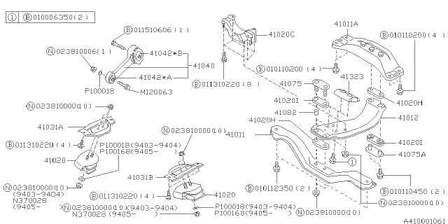 1999 Subaru Legacy Rod Assembly Pitching Stop Diagram for 41040AC030