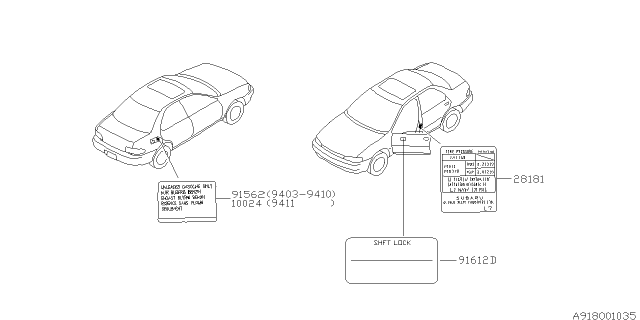 1998 Subaru Legacy Label - Caution Diagram