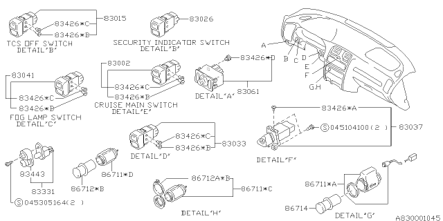 1997 Subaru Outback Remote Mirror Switch Diagram for 83071FA030
