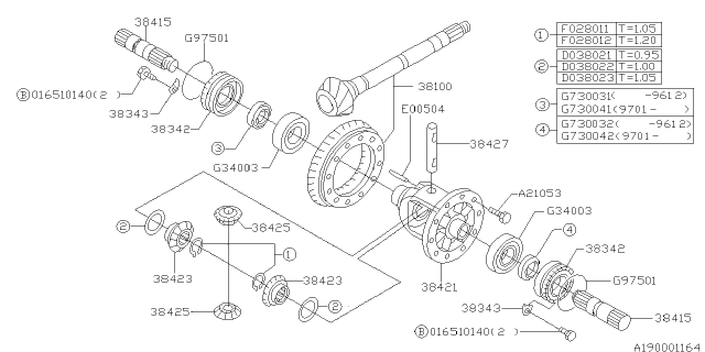 1999 Subaru Legacy Gear Set HYPOID Diagram for 38100AA800