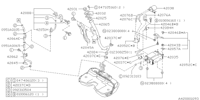 1997 Subaru Legacy Filler Pipe Diagram for 42066FA031