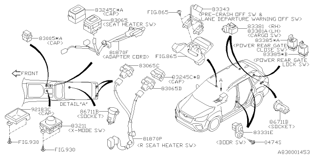 2020 Subaru Forester Switch Ay Rear Gate Diagram for 83385SJ010