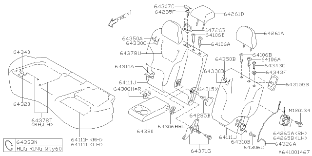 2019 Subaru Forester Head Rest Assembly R Ctr Diagram for 64261SJ010QA