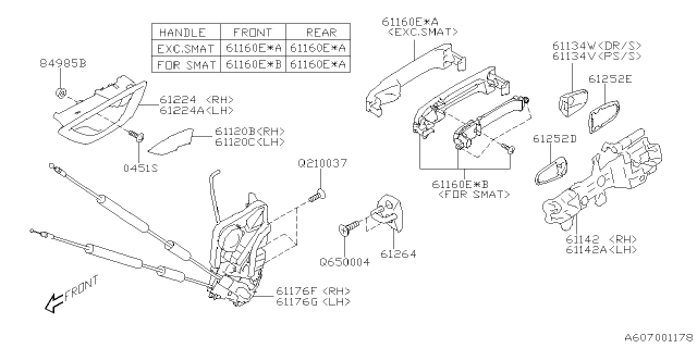2020 Subaru Forester Outer Door Handle Diagram for 61160FL011V2