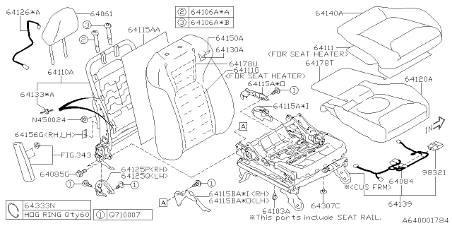 2021 Subaru Forester St Pad Assembly B R FRH Diagram for 64130SJ060