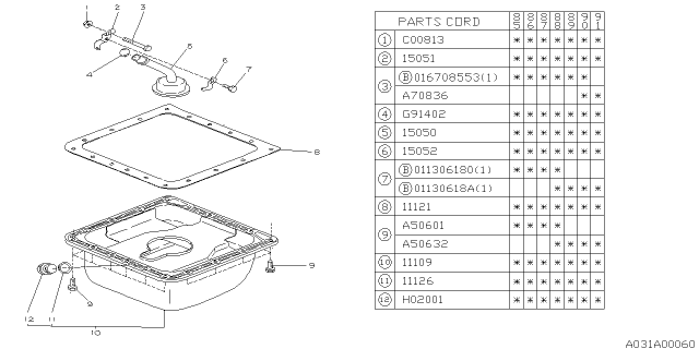 1991 Subaru XT Oil Pan Diagram 1