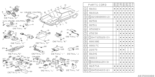 1986 Subaru XT Horn Assembly Diagram for 86012GA521