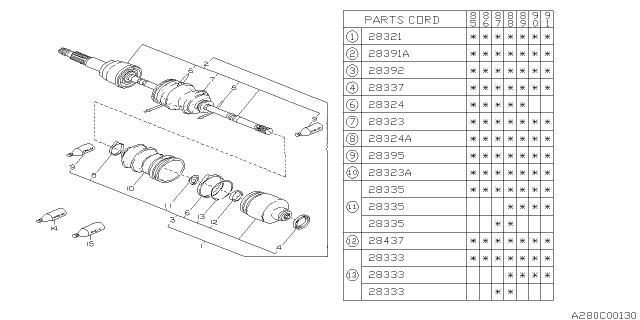 1986 Subaru XT Front Cv Joint Diagram for 23291GA180