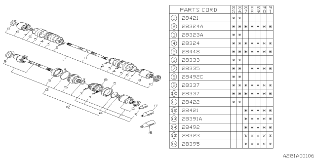 1987 Subaru XT Rear Cv Joint Diagram for 23290GA150