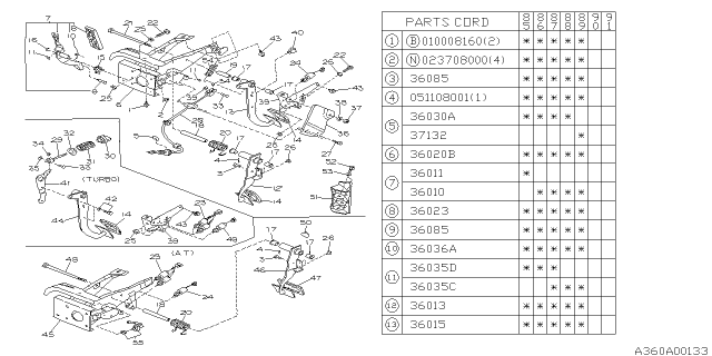 1986 Subaru XT Pedal System - Manual Transmission Diagram 1