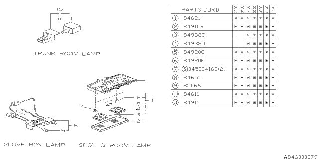 1989 Subaru XT Lamp - Room Diagram