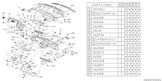 1991 Subaru XT Instrument Panel Diagram 1