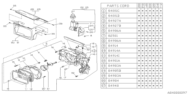 1987 Subaru XT Passenger Side Headlamp Assembly Diagram for 84051GA020