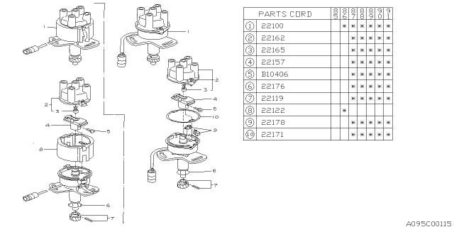 1989 Subaru XT Distributor Rotor Diagram for 22157AA060