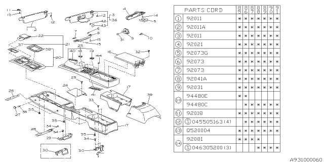 1989 Subaru XT Room Inner Parts Diagram 1