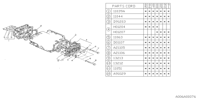 1989 Subaru XT Gasket Cylinder Head Diagram for 11044AA020