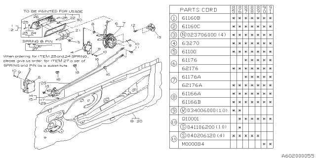 1990 Subaru XT Front Door Handle Assembly, Outer Right Diagram for 60171GA061