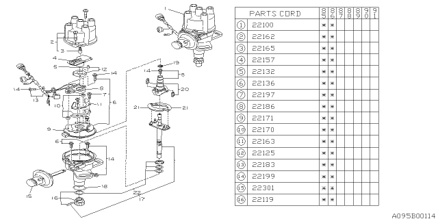 1986 Subaru XT Distributor Assembly Diagram for 22100AA082