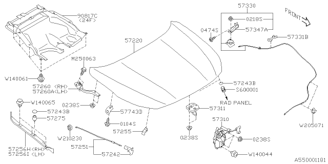 2020 Subaru Legacy Front Hood Stay Assembly Diagram for 57251AN00A