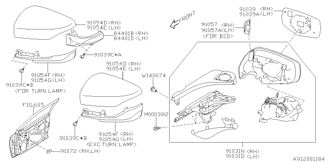 2021 Subaru Outback Cover Mir Body RH Diagram for 91054AN13A