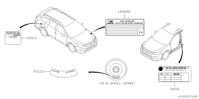 2020 Subaru Outback Label - Caution Diagram