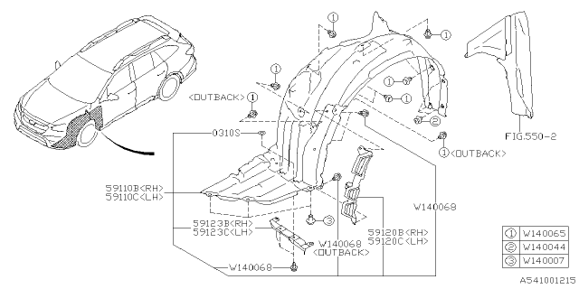 2020 Subaru Outback Mud Guard Assembly F LH Diagram for 59110AN03A