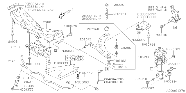 2020 Subaru Legacy Front Spindle Knuckle, Left Diagram for 28313AN03A